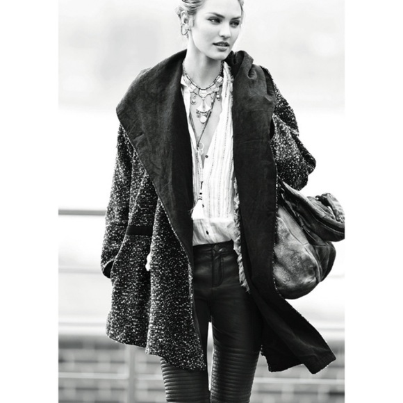 Free People Tweed Satellite Image Swing Coat Size Large Hooded Jacket -HOST PICK - Picture 1 of 16